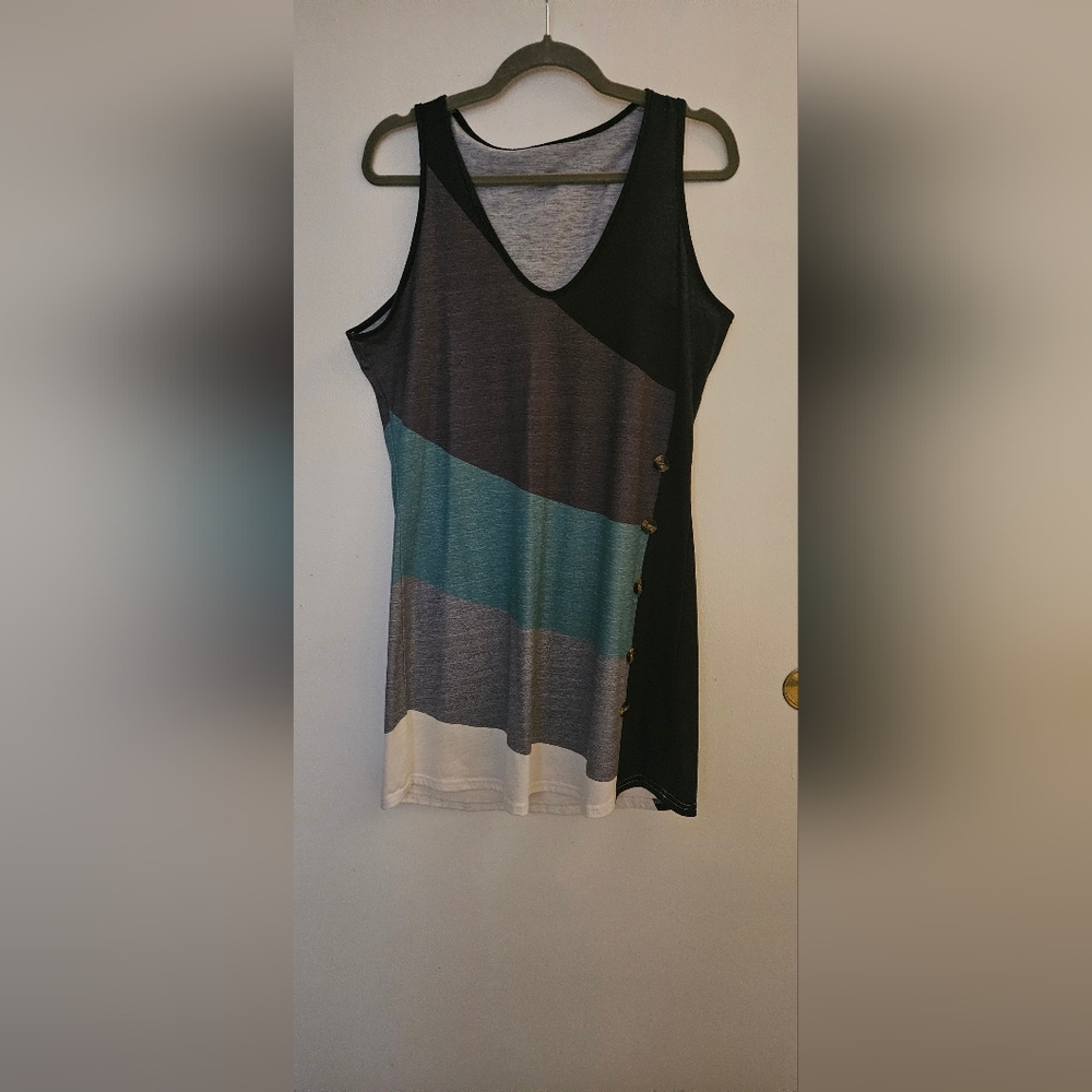 Colorblock Sleeveless Dress with Side Buttons